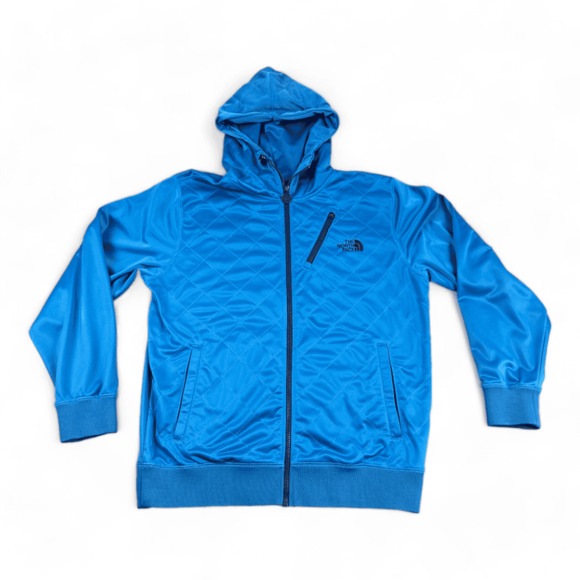 North Face Jacket Adult LARGE Blue Quilted Hooded Gorpcore Hiking Outdoor Zip Up - Picture 1 of 9